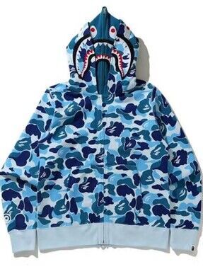 Light Blue Camo Double Shark Bape Hoodie RARE Expensive Good Deal Vibrant